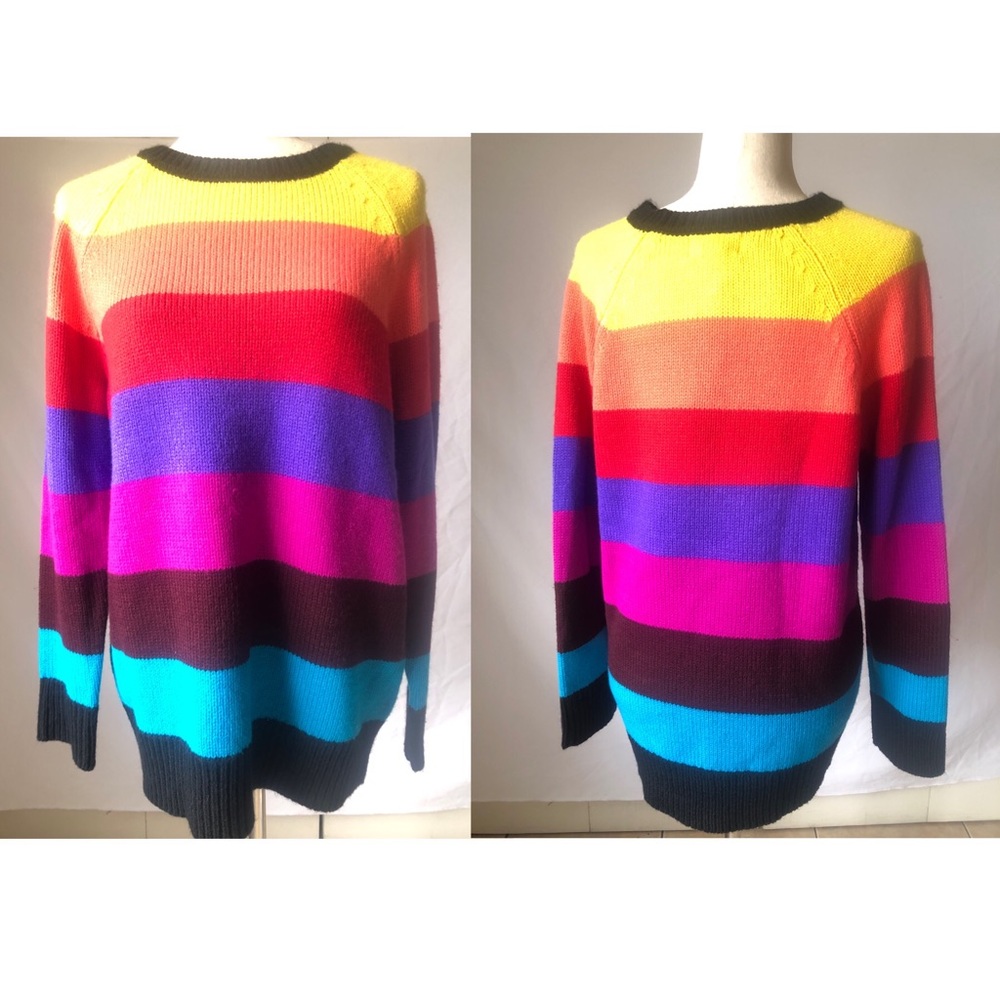 NWT For The Republic Women’s Pullover Sweater Multicolor Strip Block Crew L